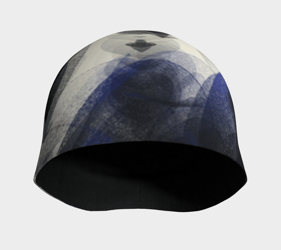Vue intérieure de la tuque Motifs Plumes Bleues, montrant la doublure noire en bambou.