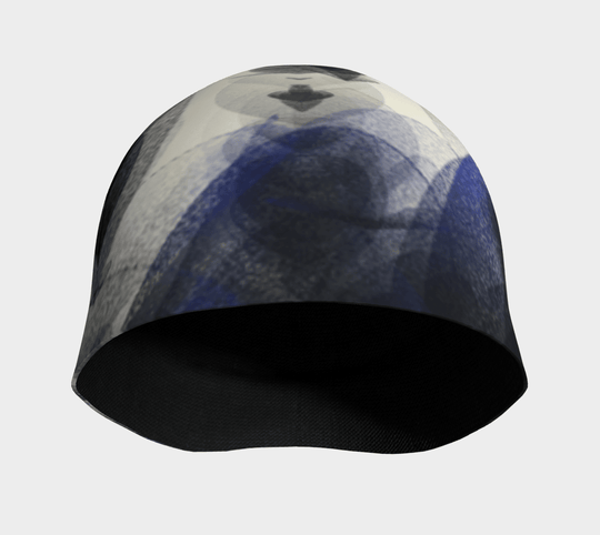 Vue intérieure de la tuque Motifs Plumes Bleues, montrant la doublure noire en bambou.