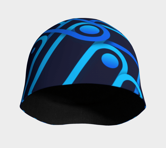 Front view of a dark blue beanie showing the black bamboo lining inside.