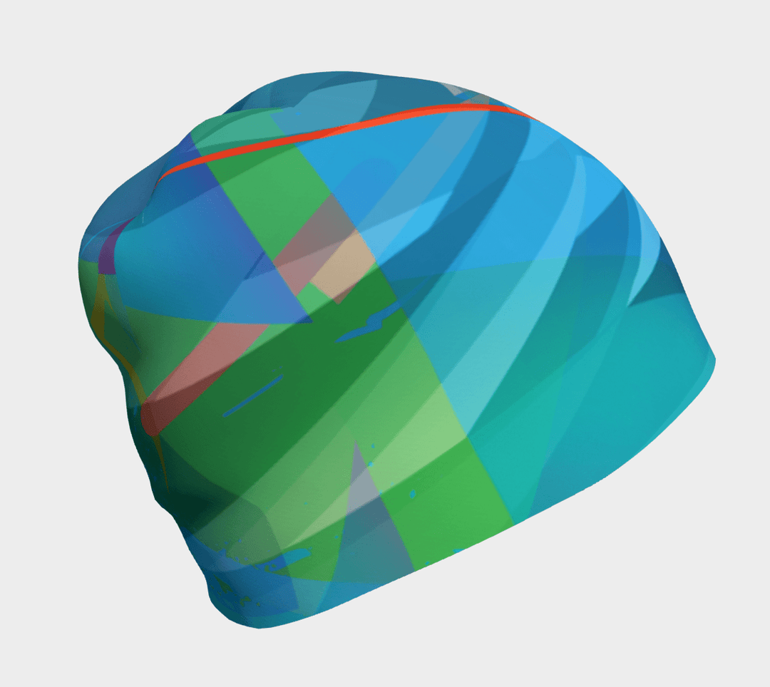 A beanie with a colourful abstract &
