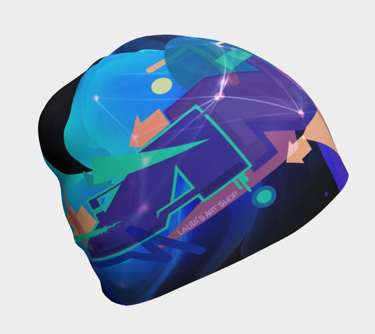 A vibrant, abstract, graffiti-style Galaxy Beanie shown from the front on a neutral background.