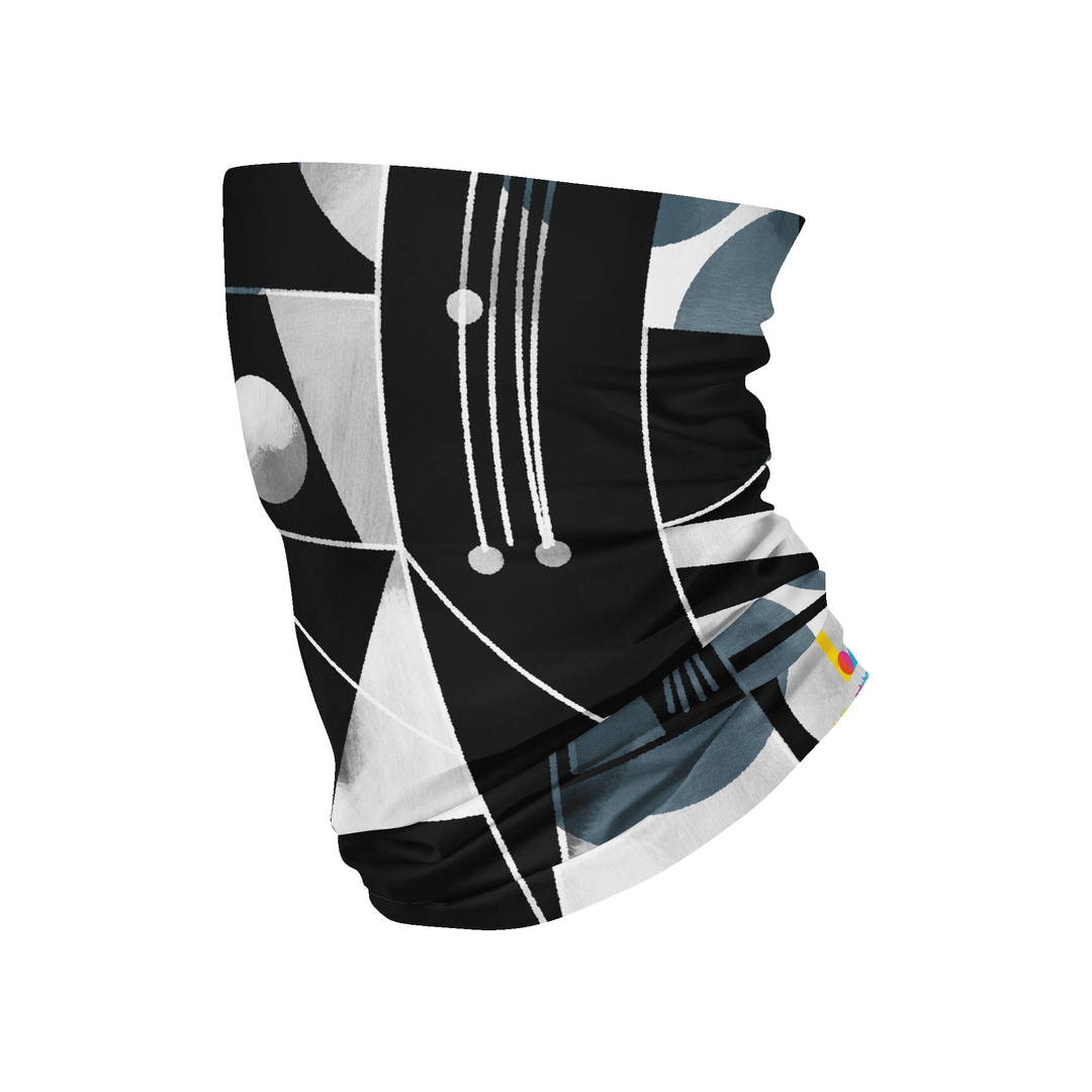 Black and grey abstract geometric pattern multifunctional tube worn partially folded