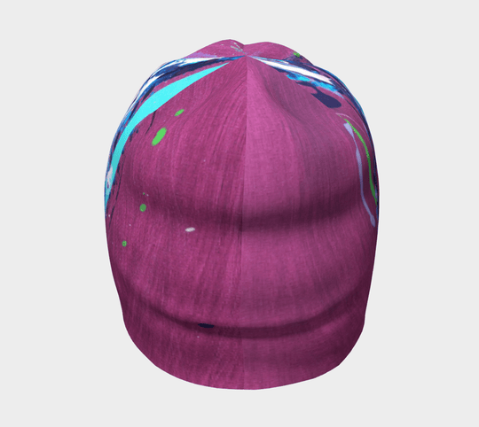 Front view of the Hope Beanie, displaying its smooth texture and abstract design elements.