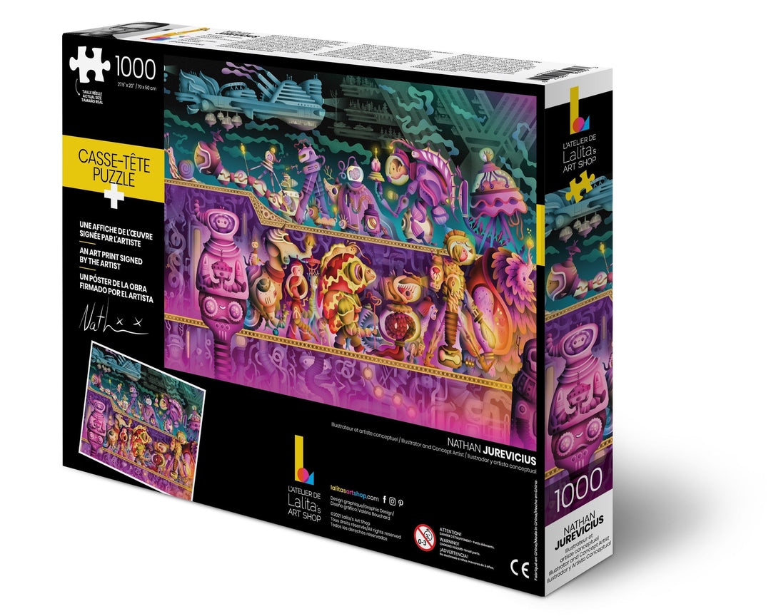 Back of the Jigsaw Puzzle Futur Normal box showing puzzle art and details.