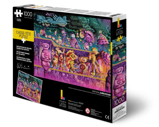 Back of the Jigsaw Puzzle Futur Normal box showing puzzle art and details.