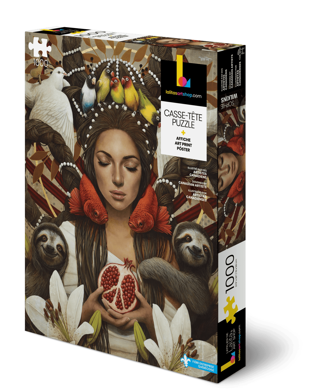Box of the "Guerrière Pacifique" 1000-piece jigsaw puzzle, showcasing intricate artwork.