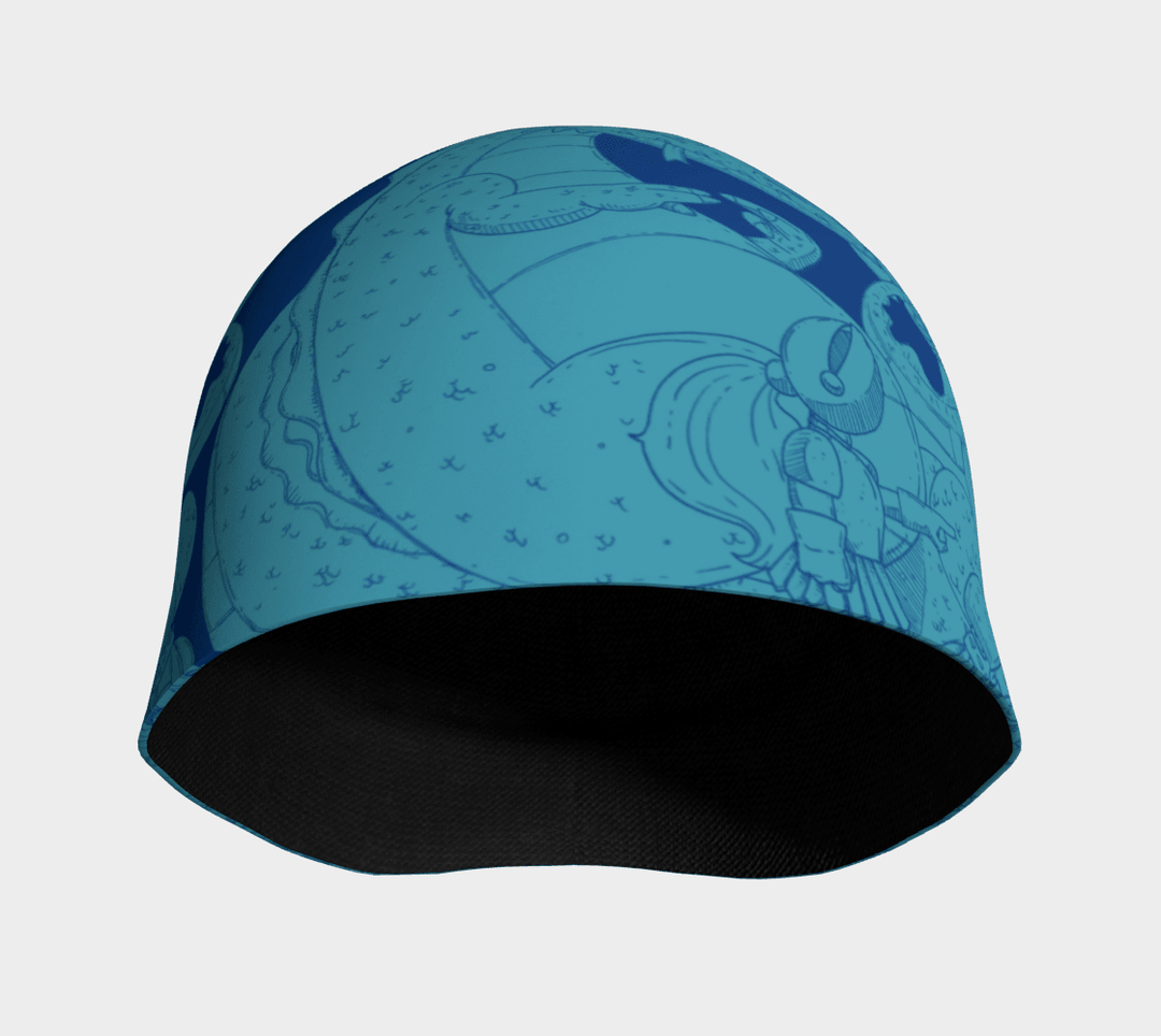 Inside view of the blue Knights and Dragons beanie, revealing the black interior lining.