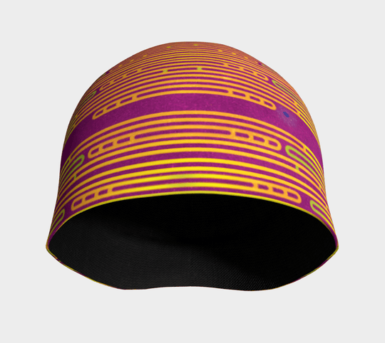 Inside view of the magenta beanie, showing the black bamboo lining.