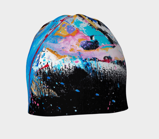 A side view of the MatriX Beanie showcasing the energetic mix of colours and textures.