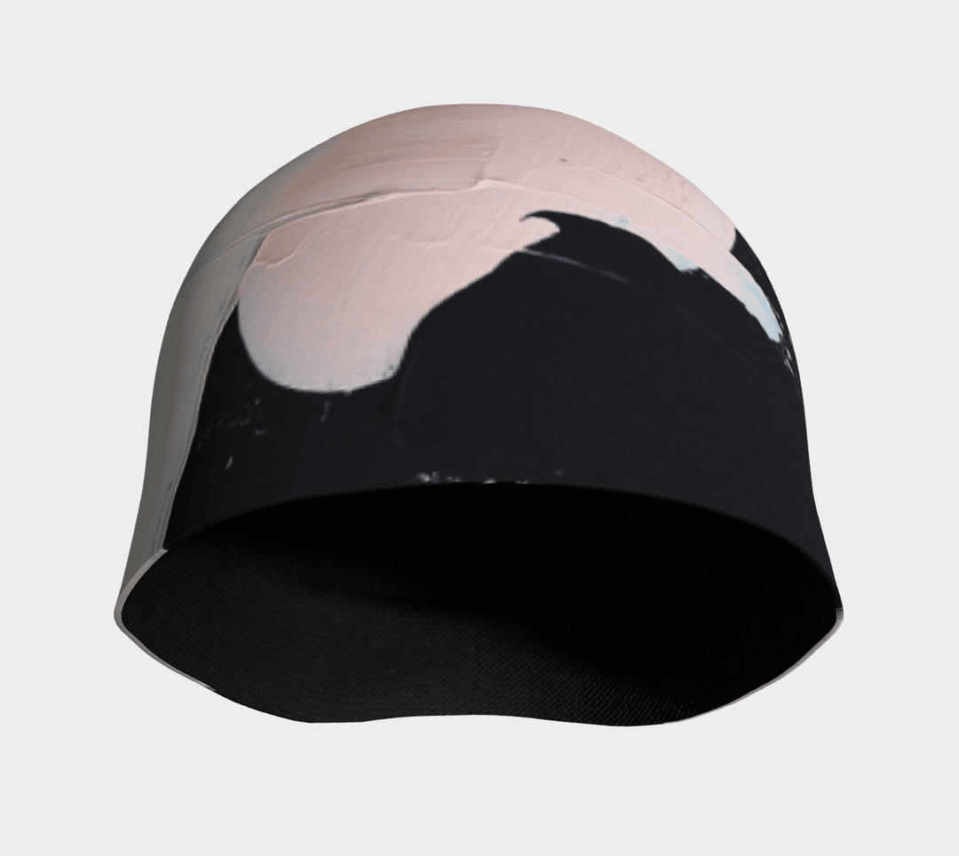 Interior view of the modern quilt beanie, showing the black bamboo lining.