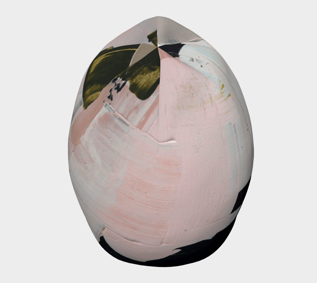 Side view of the modern quilt beanie, highlighting the abstract painting detail.