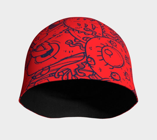 Interior view of the red beanie, showing the black bamboo lining.