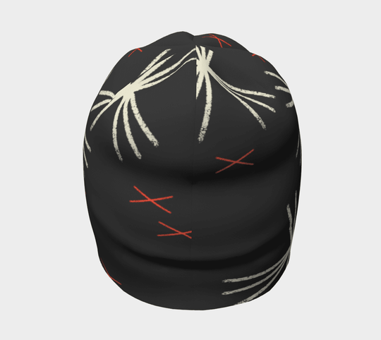 Top view of the MotifX Black Beanie, highlighting the full coverage of the abstract design.