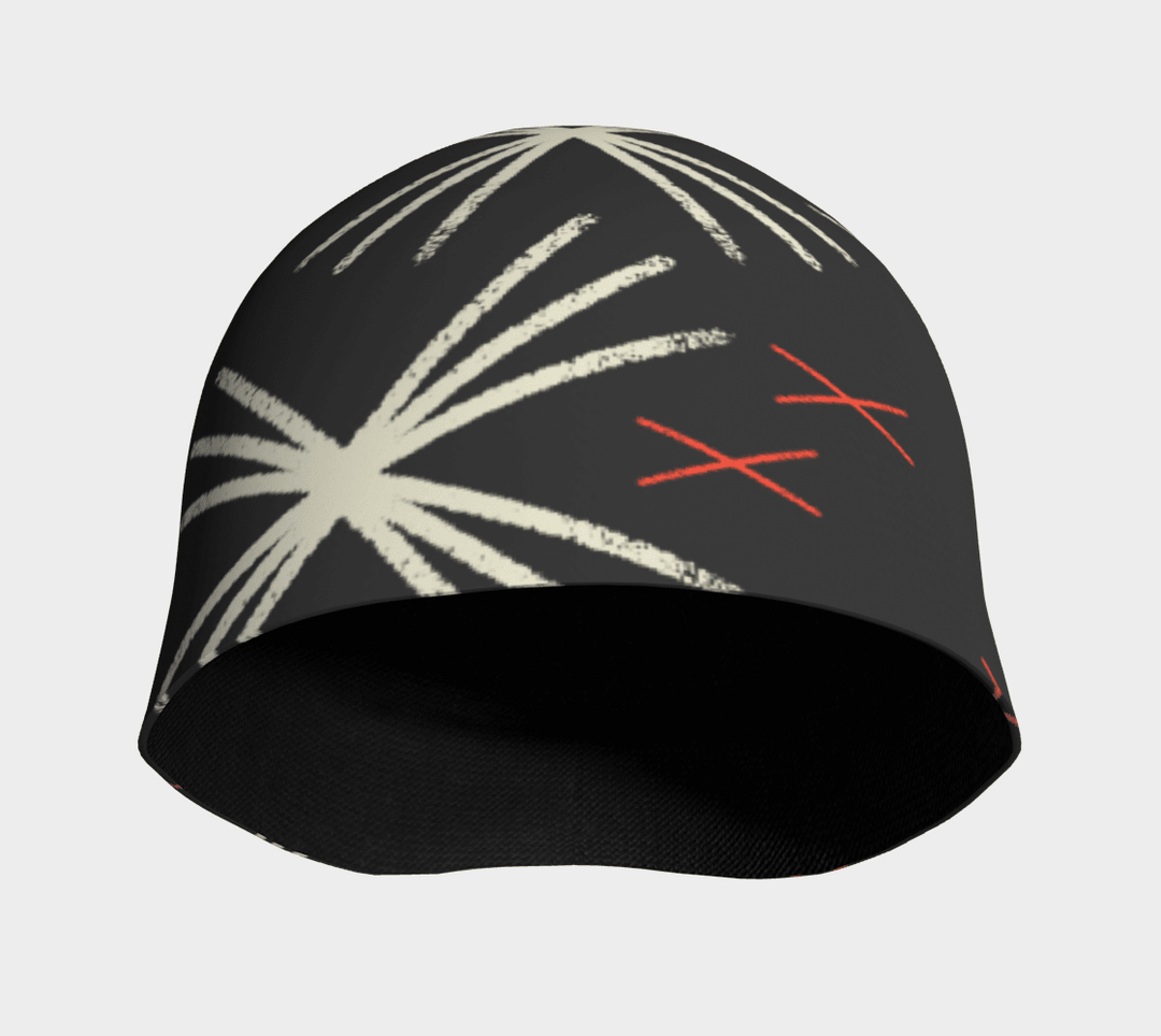 MotifX Black Beanie shown from the front, revealing the black bamboo lining and the abstract pattern.