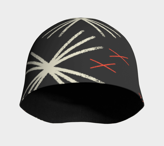 MotifX Black Beanie shown from the front, revealing the black bamboo lining and the abstract pattern.