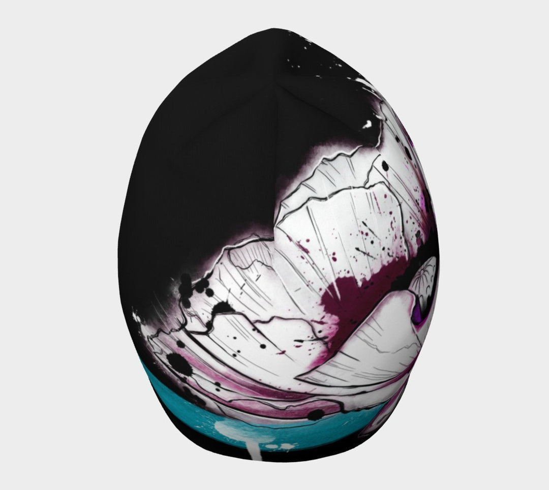 Another angle of the New Poppy Beanie for Girls and Women, emphasizing the unique artistic floral design wrap-around.