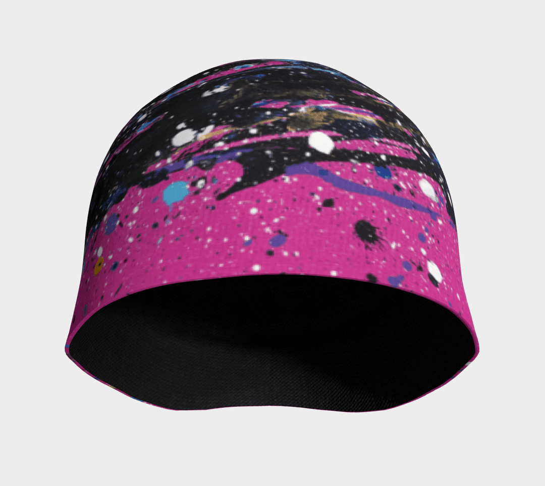Interior view of a pink beanie showing the black bamboo lining.