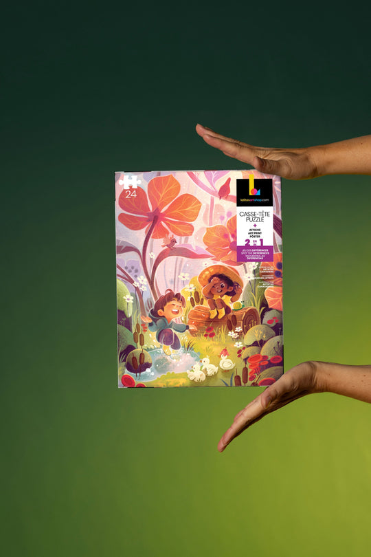 Hands holding the Playful Rain 24-piece kids&