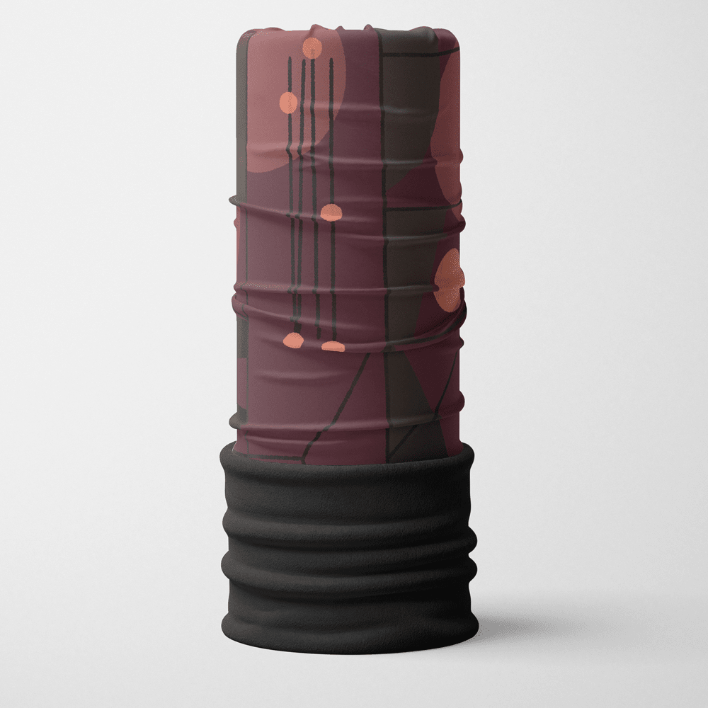 A tall, cylindrical neck tube with a geometric purple and dark grey pattern against a white background.
