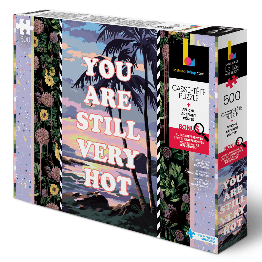 Close-up of the "Puzzle 500 pieces «Still Very Hot »" box showing details of the artwork and text.