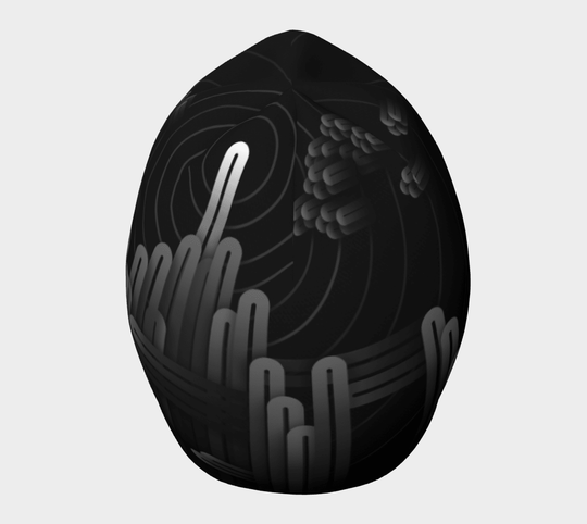 Side view of the Radio City Beanie, highlighting the intricate black and grey abstract design.