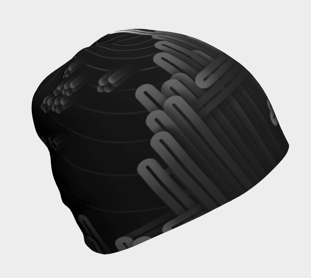 Black Radio City Beanie with a futuristic grey pattern, shown on a white background.
