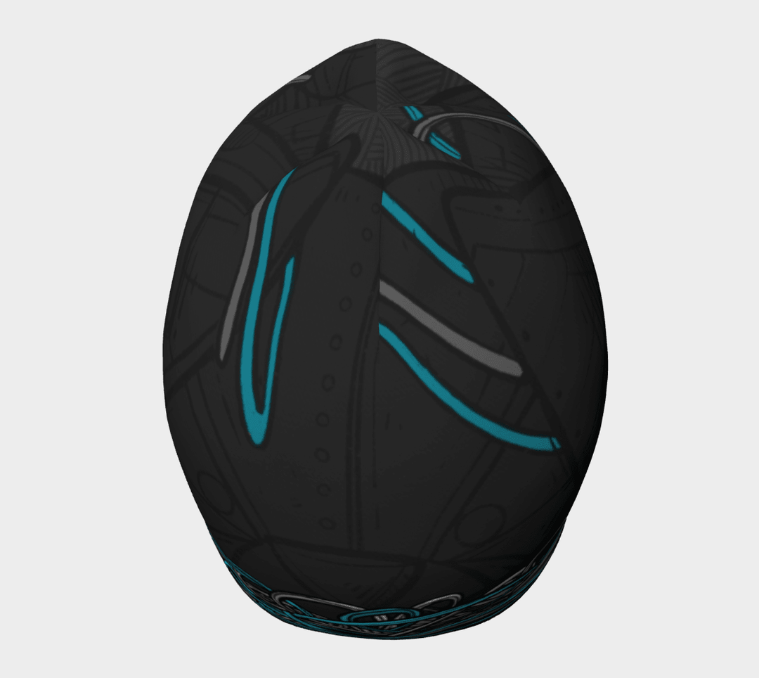 Side view of the Robocats Black and Blue Beanie, detailing the texture and pattern.