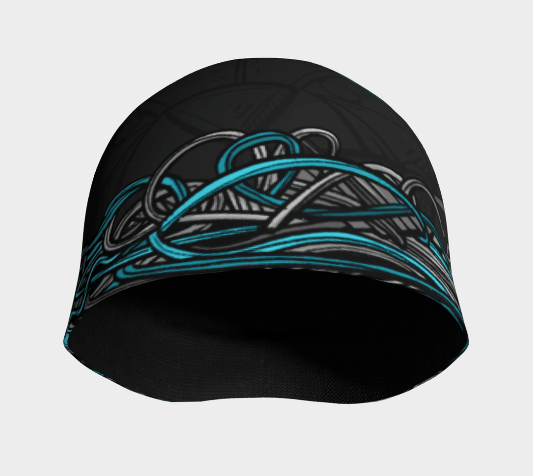 Interior view of the Robocats Black and Blue Beanie, highlighting the black bamboo fabric lining.