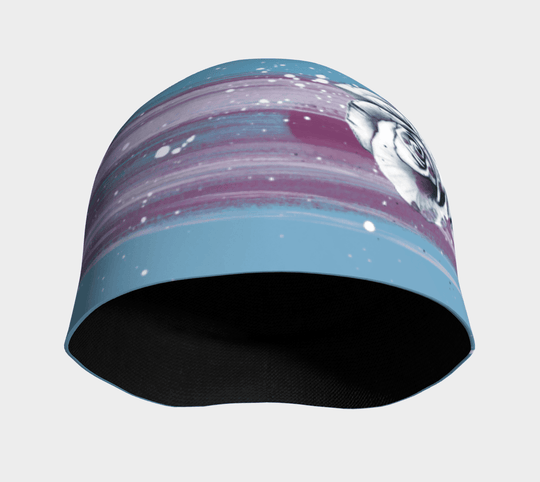 Interior view of a blue beanie showing the black bamboo lining.