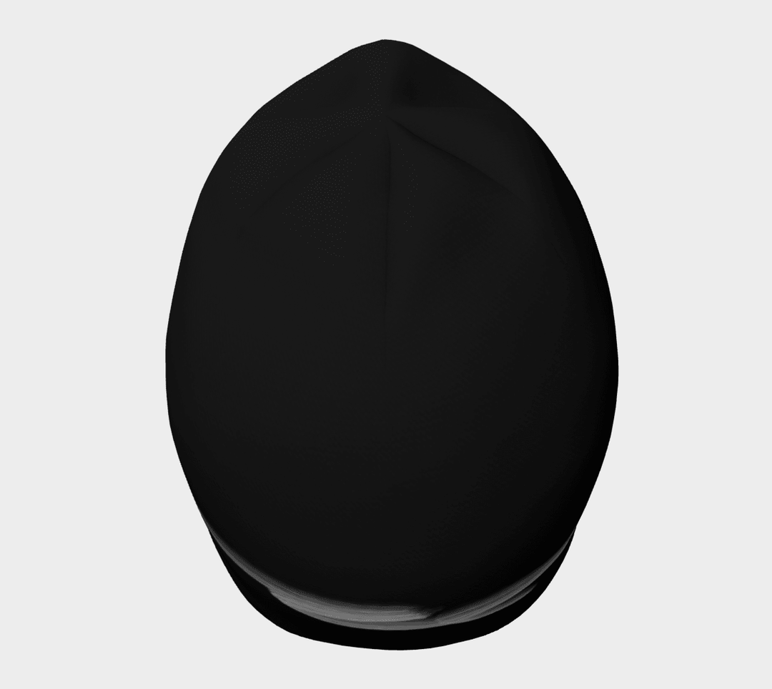 Top-down view of a plain black beanie.