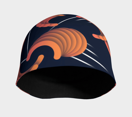 Close-up interior view of the navy blue beanie showing its black bamboo lining.