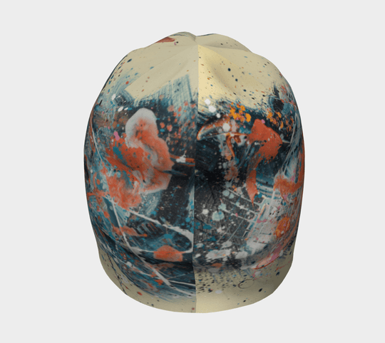 Split view of the Sphénédon Beanie, highlighting the abstract art pattern.