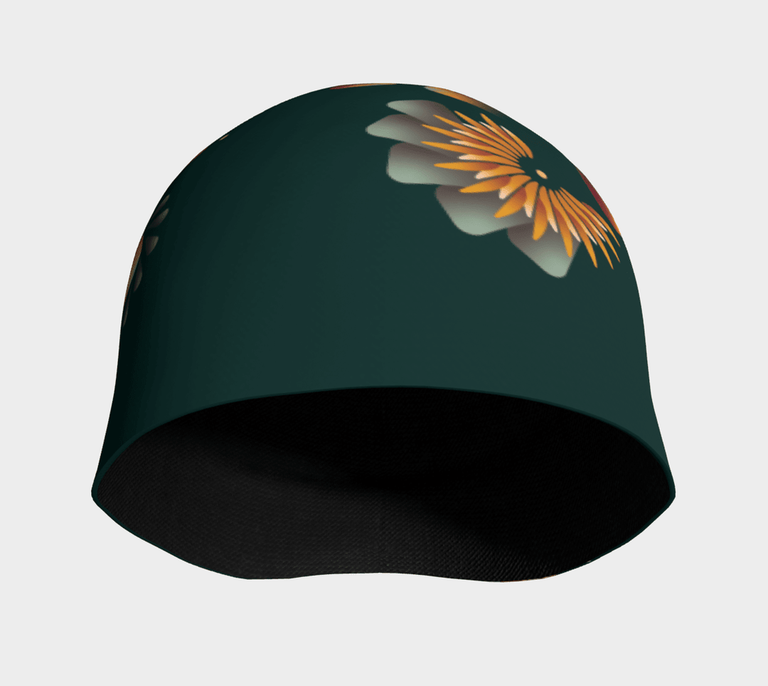 Interior view of a dark green beanie, showing the black bamboo lining.