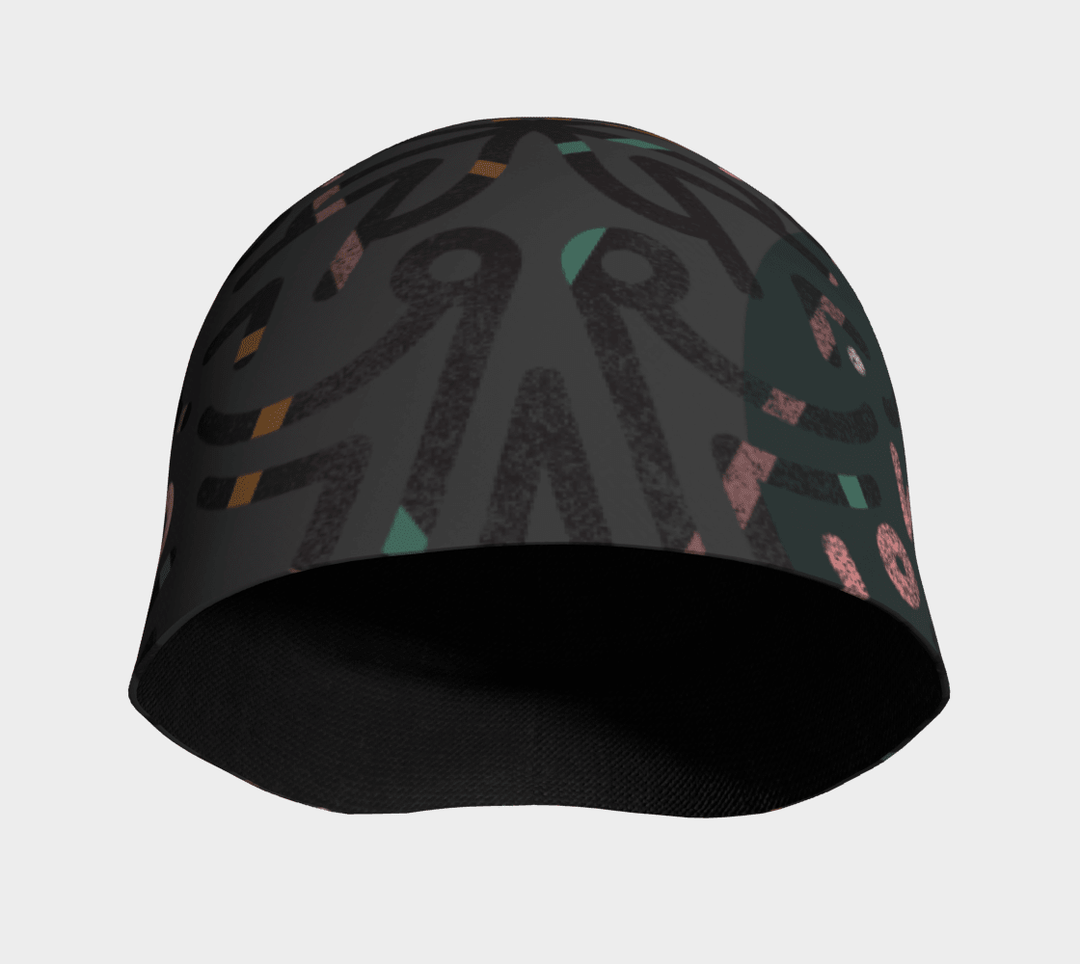 Inside view of a gray beanie, showing the black bamboo lining.