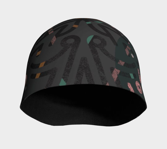 Inside view of a gray beanie, showing the black bamboo lining.