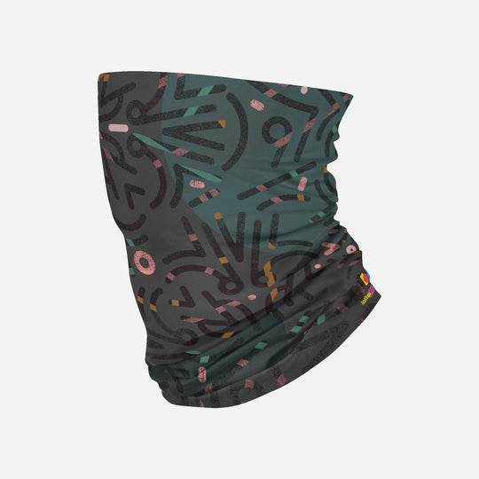 Symetrick Gray Multifunctional Tube with abstract art pattern shown laid flat.