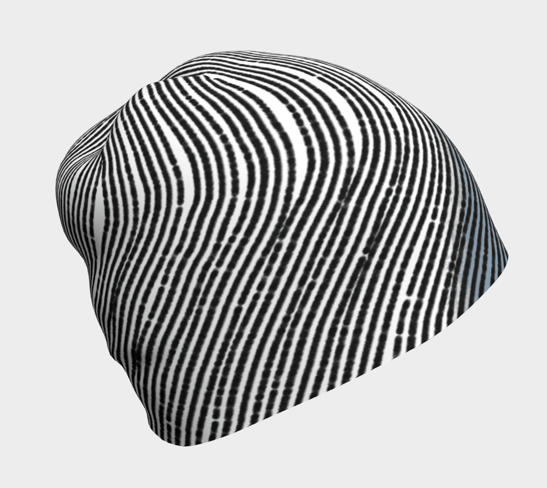Side view of the Unisex Abstract Lines Beanie with a subtle blue tint in the abstract lines.