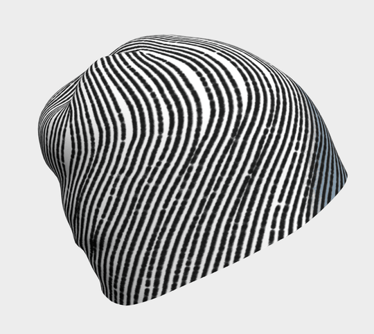 Side view of the Unisex Abstract Lines Beanie with a subtle blue tint in the abstract lines.