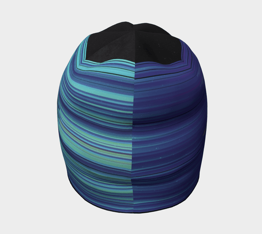 Top-down view of the Unisex "Black War" Beanie, revealing the gradient stripe pattern from blue to purple.