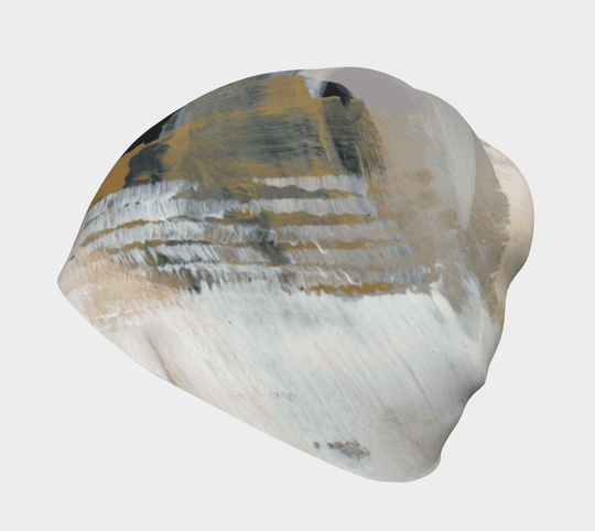 Another view of the Unisex Sand Beanie, highlighting the artistic print and soft texture.
