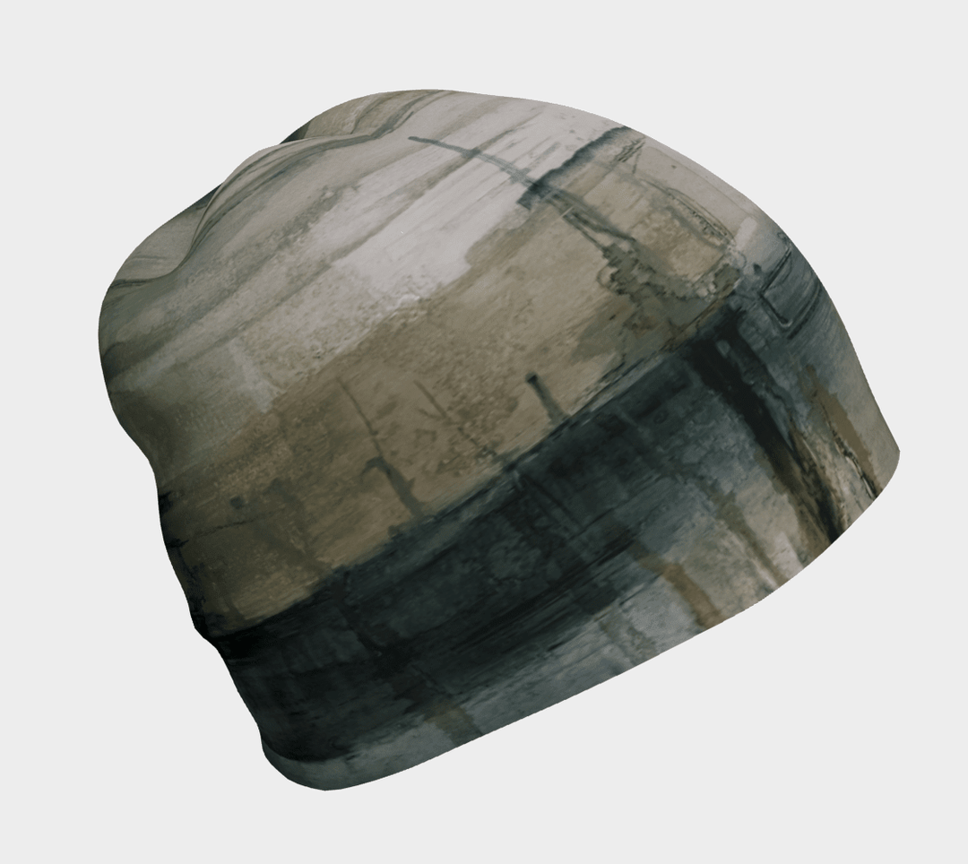 Wall Beanie with abstract earth-tone print, shown on a light grey background.