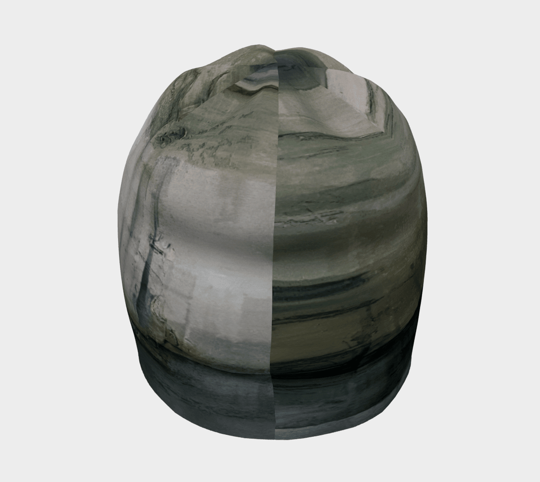 Split view of the Wall Beanie showing abstract patterns in grey and darker tones.