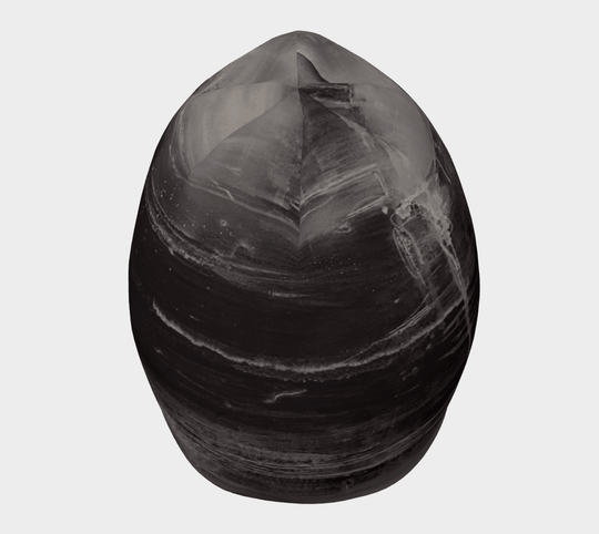Wall Black Beanie top-down view displaying the pointed crown and bold swirling dark art print pattern