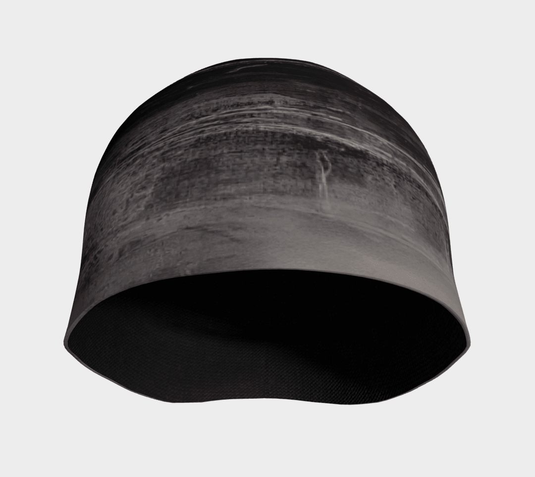 Wall Black Beanie front-on view revealing full grey-to-black gradient art print texture and open bottom hem