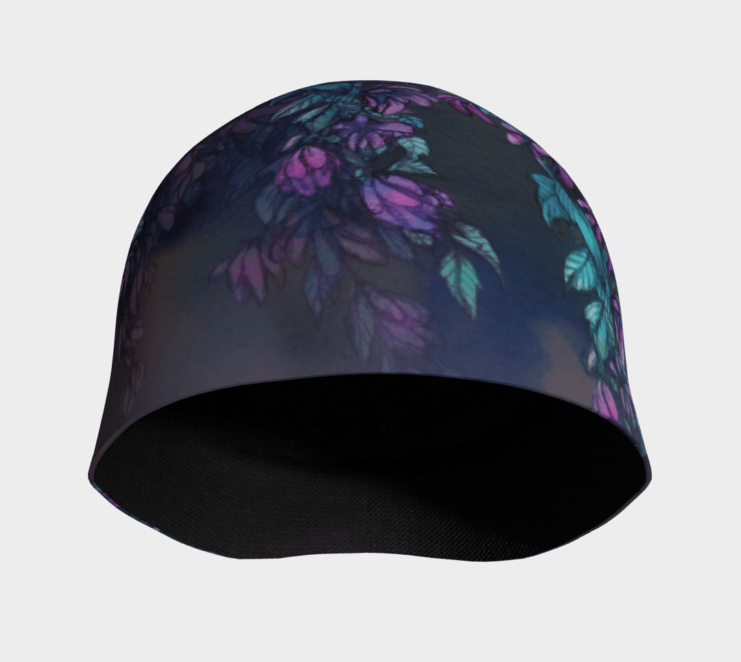 The inside of the Wisteria beanie showing its dark, smooth bamboo lining.