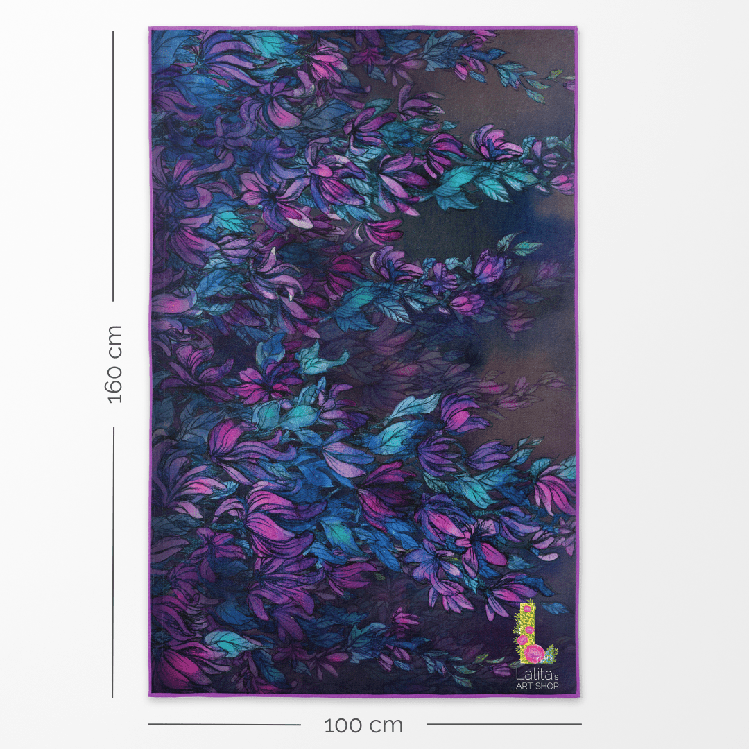 Wisteria Luxury Microfiber Towel with dimensions 100 cm wide and 160 cm long indicated.