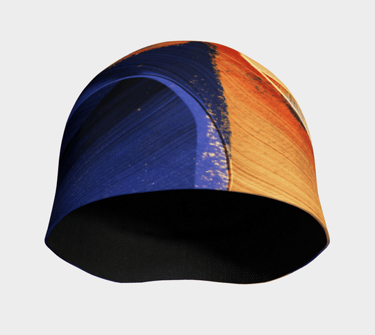 Close-up of the Yellow and Blue Beanie, showing the black bamboo lining inside.