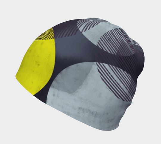 Yellow-Dots Beanie for Women, side view, highlighting the abstract graphic print.