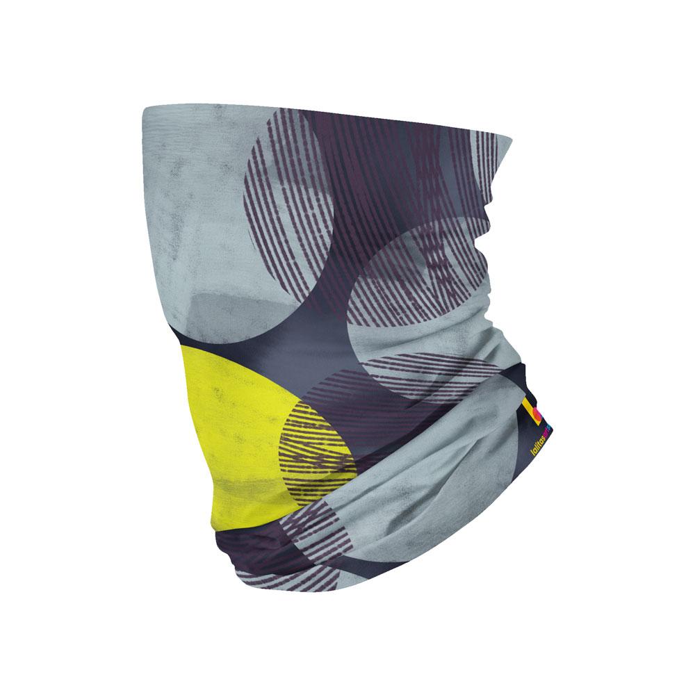 Gray and yellow abstract circles pattern multifunctional neck tube standing upright