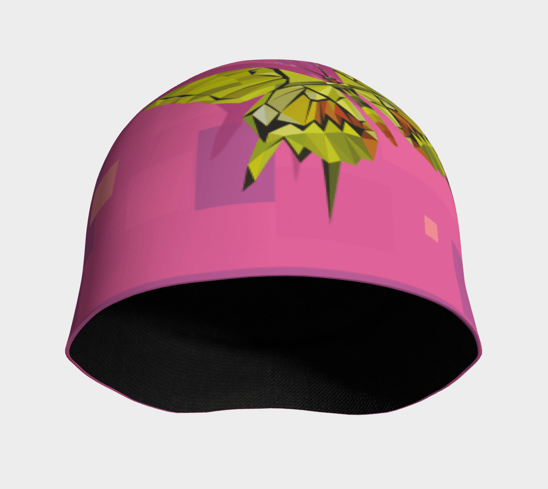 Front view of the butterflies toque with a black bamboo lining made by the proudly canadian company, Lalita&